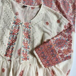 Boho cream & red maxi robe/beach coverup